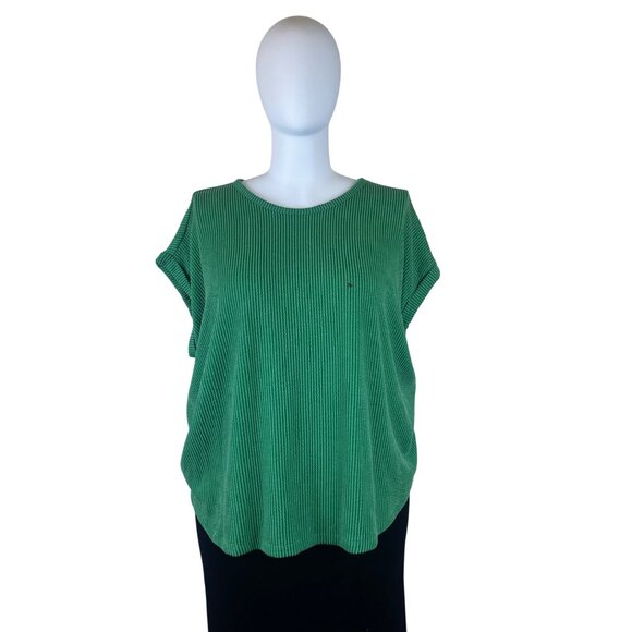 Maurices Women’s Green Ribbed Knit Short Sleeve Top Relaxed Fit Size 3x - New - Picture 1 of 11